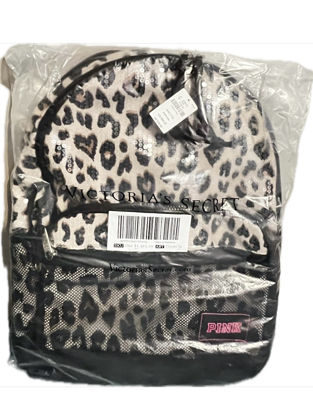 PINK Victoria's Secret Kids Leopard Sequin Backpack - Pink/Black 16.3 Liters